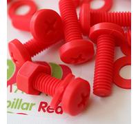 Caterpillar Red 20 x Viti a Testa Arrotondata Rossi Polipropilene (PP) Dadi e bulloni di plastica, M6 x 20mm, Rondelle