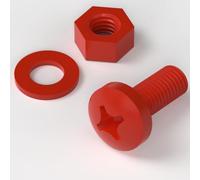 Caterpillar Red 20 x Viti a Testa Arrotondata Rossi Polipropilene (PP) Dadi e bulloni di plastica, M8 x 20mm, Rondelle