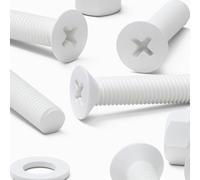 20 x Viti a testa svasata bianche in polipropilene (PP), M5 x 20 mm, dadi e rondelle