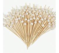 200/100/50/20 pezzi Spiedini di bambù per frutta, palline bianche rotonde fatte a mano adatte per frutta, torte, pane, antipasti, stecchi per antipasti in bambù fatti a mano, perle bianche per aliment