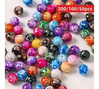 200/100/50 pezzi Perline acriliche da 8 mm con effetto screpolato, perline distanziatrici sciolte per la realizzazione di gioielli fatti a mano, braccialetti e orecchini, materiali per la creazione di