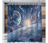 200 * 200cm Doccia Tenda Pianeti Del Sistema Solare, Tenda Da Doccia Con Universo Dei Cartoni Animati, Blu Impermeabile Lavabile Decorativa per Bagno Vasca Da Bagno