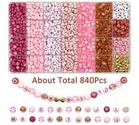 200/500/840 pezzi Set combinato di perline in acrilico a forma di lettera rosa, rossa, bianca, dorata e a forma di cuore - Kit per la realizzazione di gioielli - Adatto per la creazione di gioielli fa