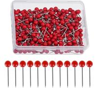 200 aghi rossi con testa tonda, 15 mm, spilli corti con testa tonda in plastica rossa, spilli inossidabili con testa grande, per marcatura, fai da te, in sughero, bacheca
