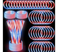 200 bastoncini luminosi per il 4 luglio, con connettori, rosso, bianco, blu, 3 colori in 1, si illuminano al buio, braccialetti e collane per bambini e adulti, per feste per il 250° anniversario degli