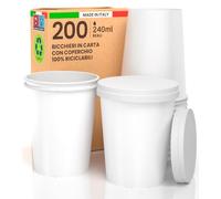 200 Bicchieri Caffè da ASPORTO in Carta Bianchi 240ml con 200 Coperchi in Carta con Beccuccio Bevande Fredde e Calde Tè Infusi Acqua Cappuccino Ecologici Biodegradabili Tazze Monouso Made in Italy