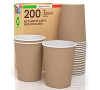 200 Bicchieri in Carta Color Avana 200ml Ecologici Biodegradabili Monouso Made in Italy Asporto Bevande Calde Acqua - Prodotto e confezionato in Italia
