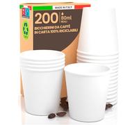 200 Bicchierini in Carta 80ml per Caffè - Bicchieri Ecologici Biodegradabili Monouso - Piccoli per Asporto Bevande Calde