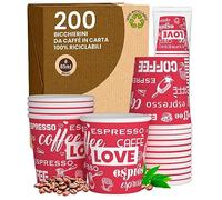 200 Bicchierini in Carta da caffè 65ml LoveRedCUP Bicchieri Ecologici Biodegradabili Monouso Piccoli Asporto Bevande Calde