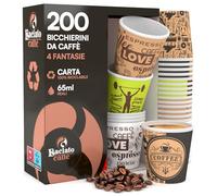 200 Bicchierini in Carta per Caffè 65ml Usa e Getta 4 Fantasie Colorate - Bicchieri Monouso Biodegradabili Ecologici Piccoli - Calore Fino a 95°C per Ristoranti Ufficio Asporto Bar - Fantasia Mix D