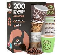 200 Bicchierini in Carta per Caffè 65ml Usa e Getta 4 Fantasie Colorate - Bicchieri Monouso Biodegradabili Ecologici Piccoli - Calore Fino a 95°C per Ristoranti Ufficio Asporto Bar - Fantasia Mix A