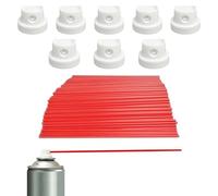 200 bombolette spray di ricambio da 12 cm, con cannuccia, 8 testine di ricambio per bombolette spray, in plastica rossa, per zone strette, lubrificanti, olio