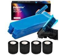 200 coperture blu per macchina del tatuaggio e 4 nastri adesivi neri, 18,2 x 6,3 cm usa e getta professionali sigillabili per penne per tatuaggi forniture e accessori