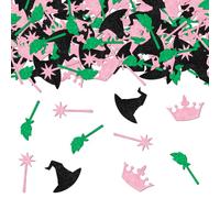 200 coriandoli da tavolo da strega, rosa e verde, decorazioni per feste a tema strega, corona, cappello magico, scopa, carta da spargere con scritta "Let's Have A Wicked Time", decorazione per feste