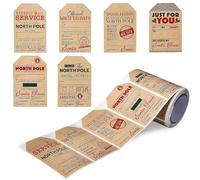 200 etichette autoadesive in carta kraft, design per consegne al Polo Nord e Babbo Natale, etichette scrivibili in carta kraft per regali di Natale, buste, biglietti e decorazioni natalizie, 6 stili