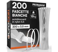 200 Fascette Stringicavo in Nylon 6.6 200x3,5mm Tenuta 18Kg per Cavi e Cablaggi Autobloccanti per Elettricista e Fai da Te Serraggio con Denti Antiscivolo Resistenti Fuoco Calore e Gelo Colore Bianco