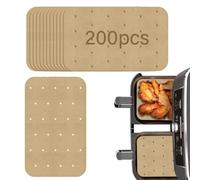 200 fodere di carta per friggitrice ad aria, usa e getta, doppia carta pergamena, compatibili con Ninja AF400UK AF300UK, carta da cucina rettangolare perforata antiaderente, 14 x 20,5 cm