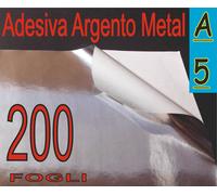 CARTA ARGENTO ADESIVA METALLIZZATA LUCIDA 200 FOGLI A5 X STAMPA LASER SILHOUETTE