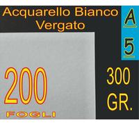 100 FOGLI CARTA ACQUARELLO BIANCO X STAMPA LASER INKJET A5 300 GR RIGATA VERGATA