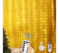 200 LED 3Mx2M Tenda Luminosa,Tenda Luci LED, 8 Modalità Impermeabile Tenda Luci LED con Telecomando & Timer,Luci Fatate per Tende per Decorare Interni e Esterni Salotto Natale Matrimonio