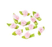200 mini teste di fiori artificiali, fiocchi, rose con foglia, fiori per fai da te, decorazioni floreali, decorazioni per fai da te, decorazioni per capelli, rosa chiaro