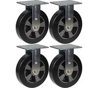 200 mm 8" ruote in gomma nera fisse e robuste con portata 1800 kg, set di 4