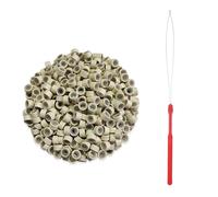 200 nanoperle di estensione dei capelli, con 1 strumento di estensione dei capelli, nanoringe in silicone dorato, per extension di capelli, adatti per capelli biondi e castani