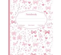 200 page Wide Ruled Notebook: Vintage Pink Floral Hearts and Bows Coquette Cottage Core Journal for Girls, Teens, and Women