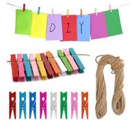 200 Pcs Mini Pince a Linge Bois, 3,5 cm Pince à Linge Bois, Pinces à Linges Colorés, Clips Photo Pinces Décoratives avec 10 m Ficelle de Jute, pour Suspendre Photos Bricolage Manuels Décorations