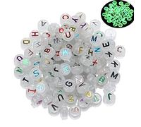 200 perline luminose in acrilico con lettere dell'alfabeto, 10 mm, che si illuminano al buio, perline con lettere dalla A alla Z, perline distanziatrici piatte e rotonde, per la creazione di gioielli