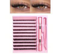 200 pezzi/200 pezzi*2 Kit fai-da-te per estensioni ciglie individuali, ciuffetti di ciglie D Curl, mix di lunghezze da 8-16mm con colla per ciglie e applicatore, per applicazione fai-da-te a casa, kit