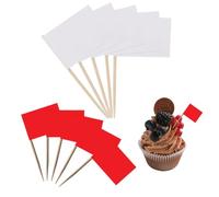 200 Pezzi Bandierine Stuzzicadenti in Legno per Antipasti Etichette a Bandierina per la Decorazioni di Prodotti Alimentari per Feste, Per Cupcake, 100 ciascuno di bianco e rosso