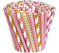 [200 pezzi] Cannucce di carta rosa caldo e oro 100% biodegradabili per feste, adatte a ogni tema