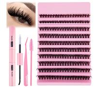200 Pezzi ciglie Grappolo Riccio D, 8-16mm, ciglie Finte 10 Righe 40D Grappolo ciglie, 10ML Colla e Sigillante, Colla per Estensioni ciglie, Pinzette, Applicatore per ciglie, Estensioni ciglie, ciglie