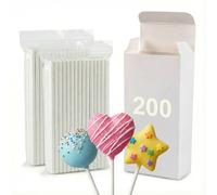 200 pezzi di bastoncini per cake pop da 15 cm con scatola di conservazione - Bastoncini di carta bianchi per lecca lecca, torte e dessert, utilizzabili anche come mestoli da caffè o miscelatori per