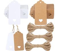 200 pezzi Etichette Regalo in Carta Kraft Marrone Bianche 9,5x4,5cm con Spago di Iuta, per Bomboniere San Valentino Artigianato