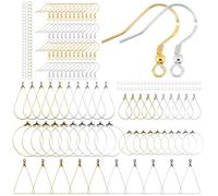 200 Pezzi Ganci Per Orecchini Argento 925 Ipoallergenic Kit Fai Da Te 25 Oro Argento e 50 Tappi Trasparenti e 50 Accessori Geometrici