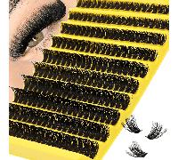 200 pezzi Grappoli di ciglie finte individuali - Curvatura D (8-16mm), stelo largo per uno sguardo naturale o extra spesso | Kit di estensioni ciglie riutilizzabile per uso domestico e portatile, perf