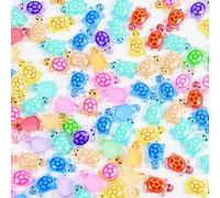 200 pezzi Mini tartarughe in resina colori misti che brillano al buio ciondoli estivi per unghie ciondoli animali 3D strass per regalo decorazione fai da te per unghie