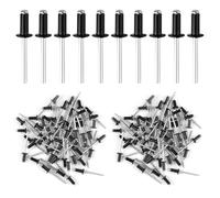 200 Pezzi Pop Rivetti con Testa Larga, 4 x 10mm Rivetti Ciechi in Alluminio Neri, Rivetti Pop Ciechi Rivetti a Testa Bombata, per Aeroplani,Navi,Binari,Fai Da Te,Metallo Legno Plastica (Nero/Argento)
