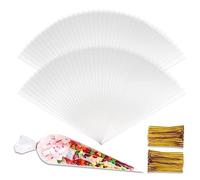 200 Pezzi Sacchetti di Cellophane per Caramelle 18x37cm Buste Trasparenti di Cono Confetti Triangolo Sacchetti Plastica in Cellophan con 200 Cintura Attorcigliata Dorata per Nozze Compleanno Natale