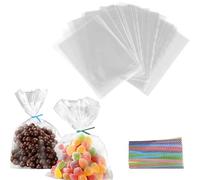 200 pezzi Sacchetti di cellophane Trasparenti 10 x 15 cm per Caramelle Sacchetti Caramelle Compleanno Sacchetti Plastica Sacchettini con 200 pezzi di colori misti Twist cravatte