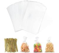 200 pezzi Sacchetti Trasparenti per Caramelle, Sacchetti Celloaphane 10 x 15 cm, Sacchetti Cellophane Borsa Quadrata Trasparente con 200 Cravatte, per Biscotti Dolci Torte Caramelle Cupcakes