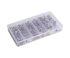 200 Pezzi Set Dadi in Acciaio Zincato, Antiruggine e Antiossidazione, Varie Dimensioni - Robusti e Resistenti, Scatola di Immagazzinaggio a Scomparti, Ideali per Uso Industriale