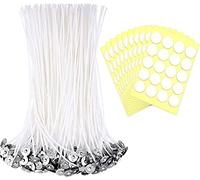 200 Pezzi Stoppini per Candele, 20cm Stoppini di Naturali Candela con 200 Pezzi Adesivi Stoppino, per Candele fai da te, Creare Candele Profumate,Cotone Candle Wick per Fabbricazione di Candele