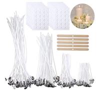 200 Pezzi Stoppini per Candele, 6cm/10cm/15cm/20cm Stoppini di Naturali Candela con 200 Pezzi Adesivi Stoppino, per Candele fai da te, Creare Candele Profumate, Fabbricazione di Candele