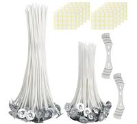 200 Pezzi Stoppini per Candele, Stoppini in Cotone Naturale per Candele (10cm/15cm), Stoppino per DIY Candela Fabricazione con 2 Porta Stoppino in Acciaio Inox e 200 Adesivi per Stoppini Bifacciali
