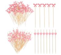200 Pezzi Stuzzicadenti Decorativi Cuore e Fiocco, Stecchini per Aperitivo | Bambù, 12cm Spiedini da Cocktail, Cuore e Fiocco Bastoncini Legno, Stecchini da Frutta, Spiedini Legno Aperitivo e Buffet