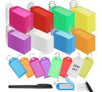 200 Pezzi Targhette Portachiavi in Plastica Resistente, Tag Chiave Portachiavi ID, Targhette per Chiavi Scrivibili per Contrassegnare Zaino Valigie Animali Domestici, 8 Colori