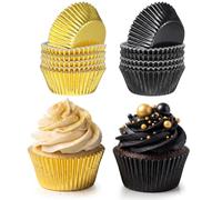200 pirottini per cupcake neri e dorati